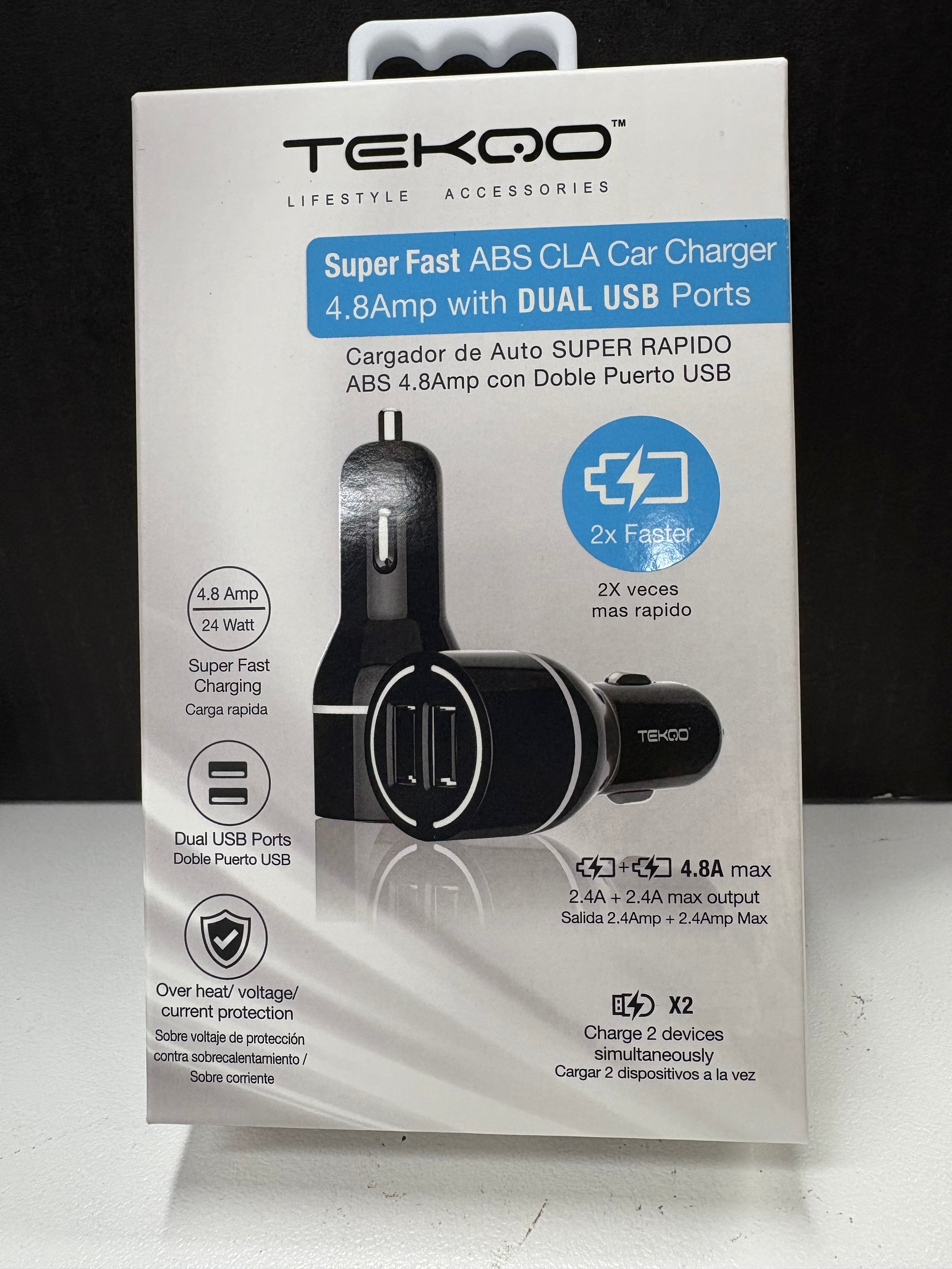 TEKQO SuperFast ABS CLA Car Charger 4.8A with Dual USB Ports TEKQO SuperFast ABS CLA Car Charger 4.8A with Dual USB Ports